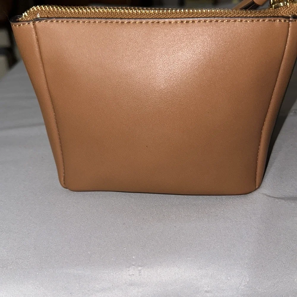NWOT Calvin Klein camel color tan small bag can put wristlet has pocket in fron